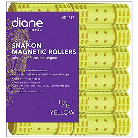 Diane D4717 Snap-On Magnetic Rollers 11\/16\" Yellow 12PK