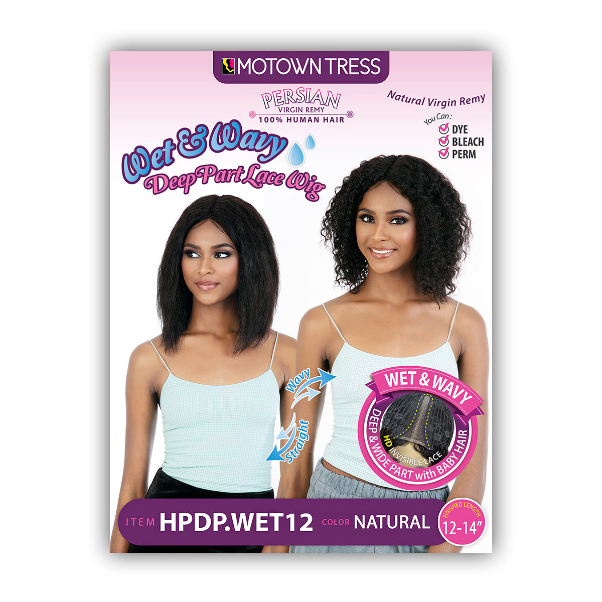 Motown Tress Remy Hair Wet & Wavy HD Deep Part Lace Wig HPDP WET 12