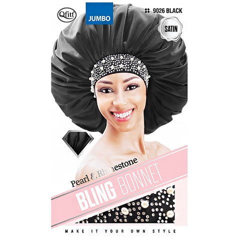 Qfitt Pearl & Rhinestone Bling Satin Bonnet - Jumbo