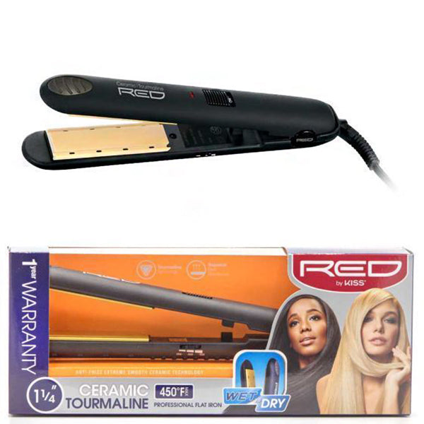 Red by Kiss Ceramic Tourmaline Professional Flat Iron 1 1\/4 Inch FI125